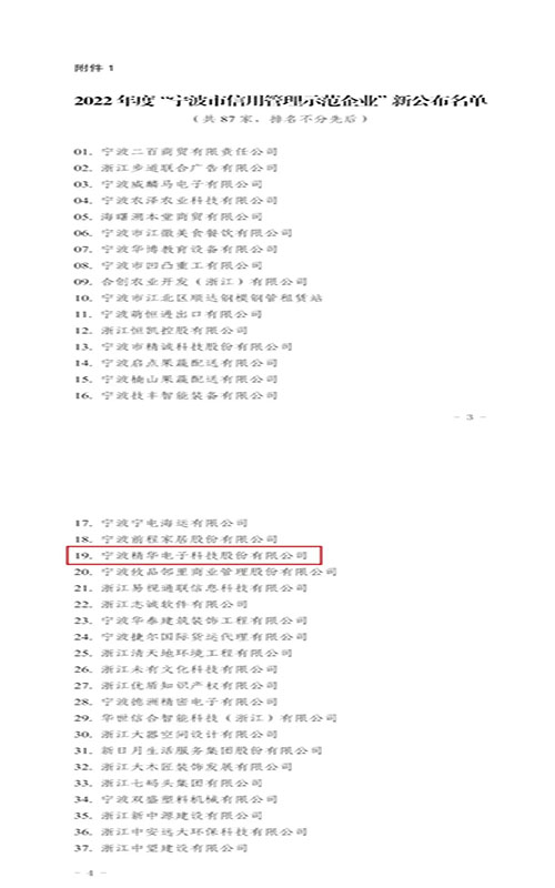 喜讯 | 我司获评宁波市信用管理示范企业(图2)